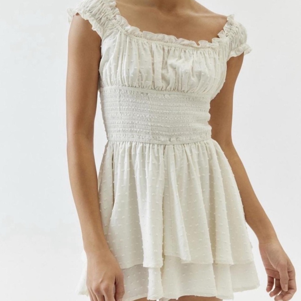 Cream Babydoll Mini Romper with Flutter Sleeves